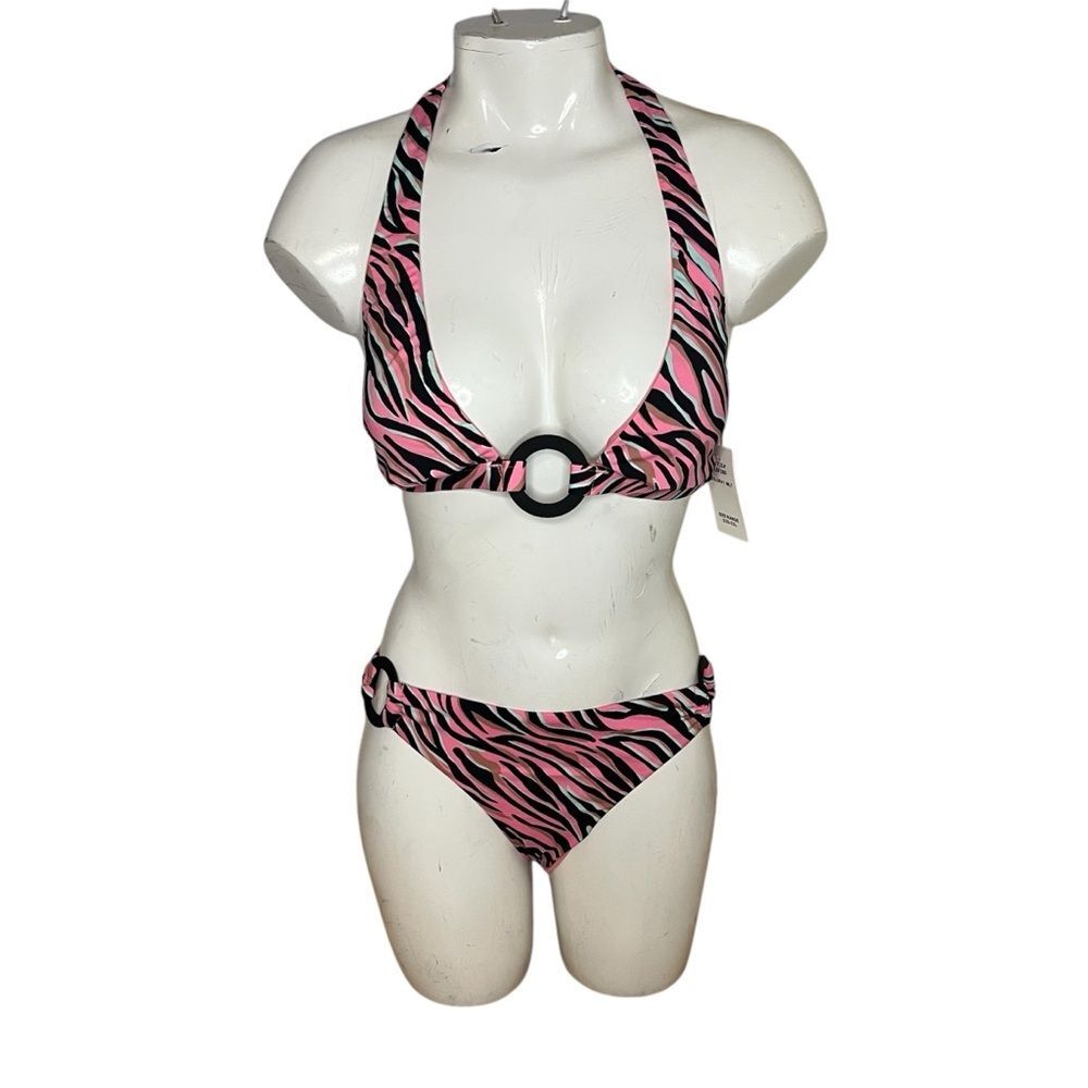 The Bikini Lab Pink and Black Zebra Print Two Piece Bikini Set Women's Medium
